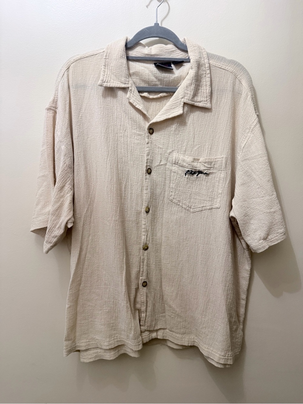 Y2K Phat Farm Tan Beige Button Up Cotton Light Weight Shirt Sleepwear Beachy XL